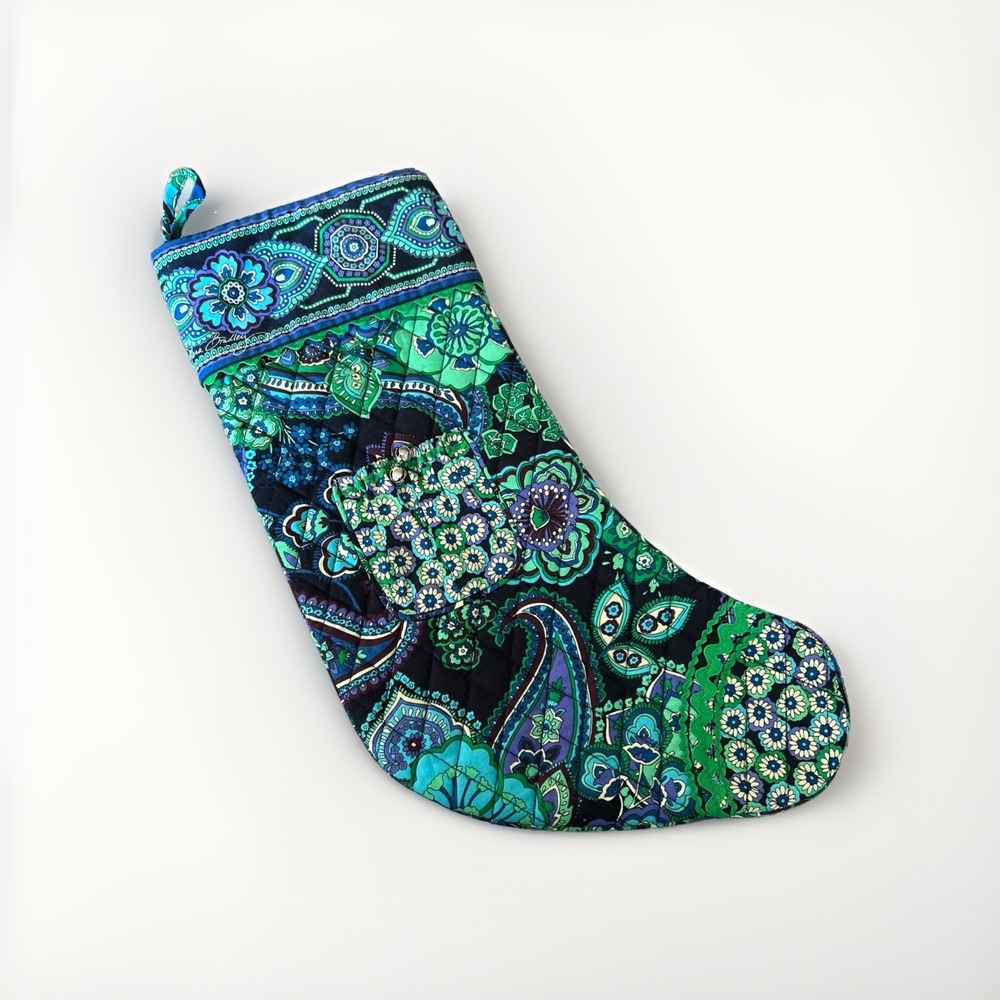 Vera Bradley Christmas Stocking Blue Rhapsody Paisley Quilted Side pocket